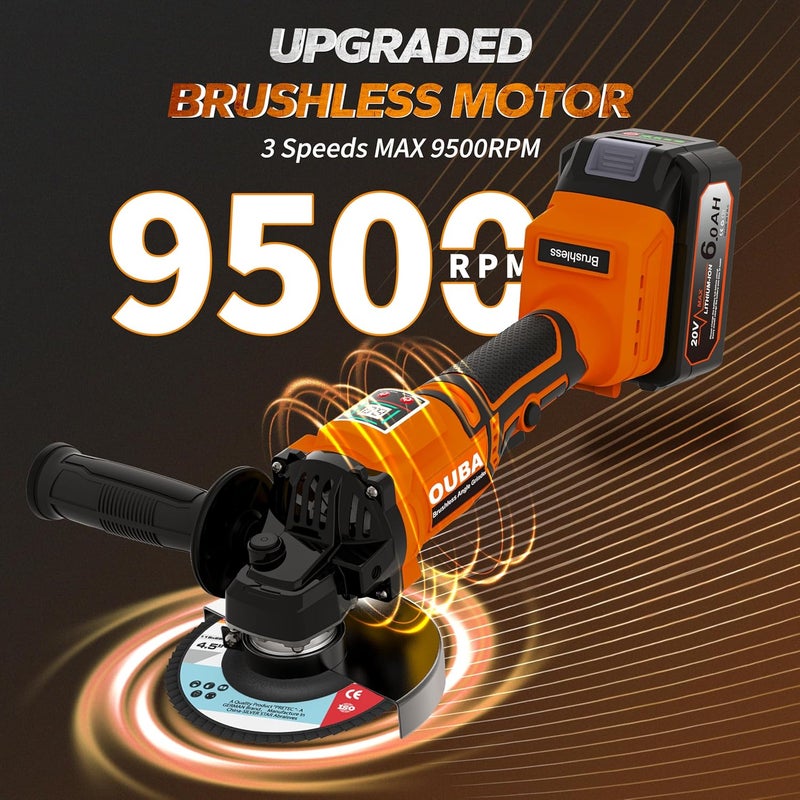 OUBA Cordless Angle Grinder Compatible for Dewalt 20V Max Battery, 3 Variable Speed, Brushless Motor with LED, Power Angle Grinder Tool Stand, Flap Disc Grinding,1x 4.0Ah Battery& Fast Charger, Orange - Image 5